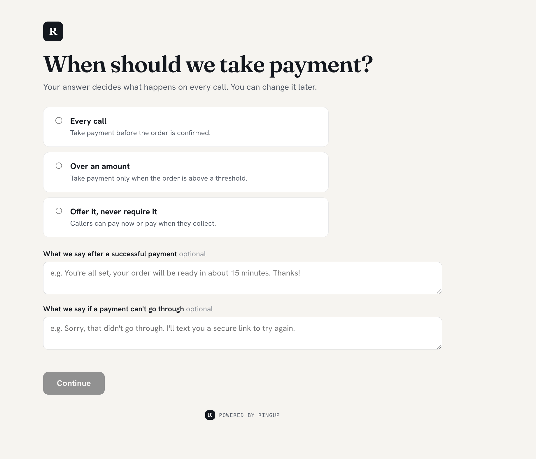 When should we take payment