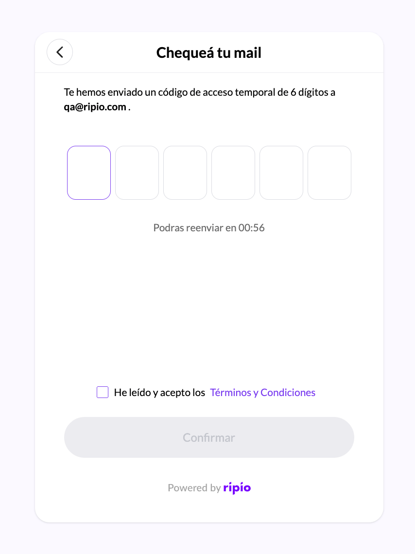 The code entry screen with the Terms & Conditions checkbox