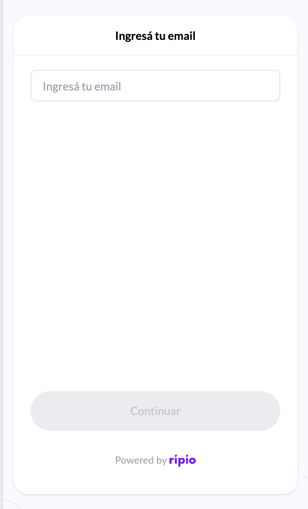 The first screen of the widget, asking for an email address