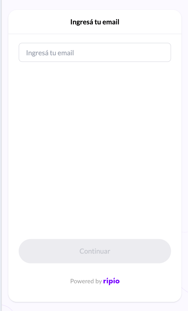 The first screen of the widget, asking for an email address