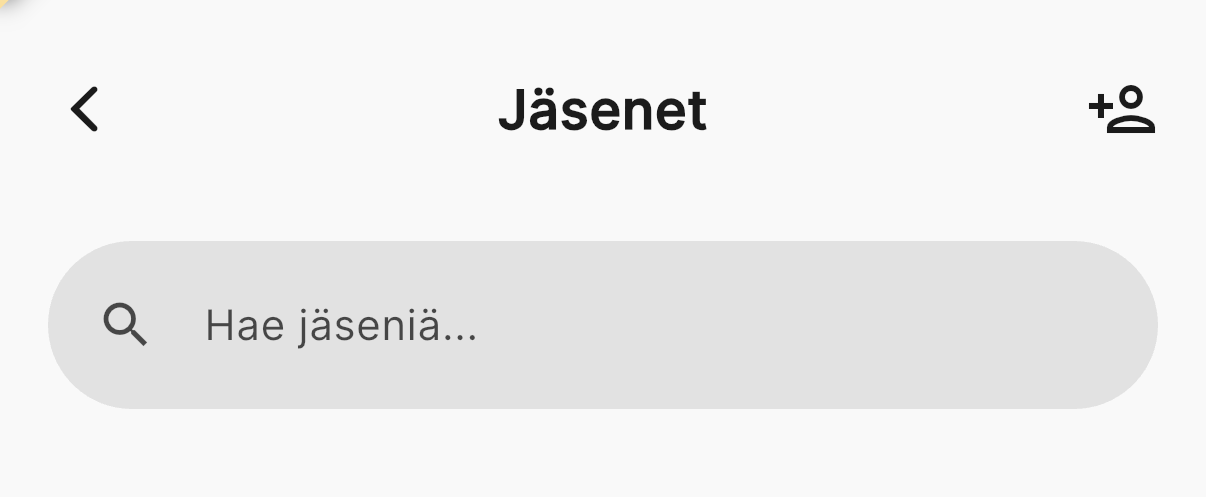 Jäsenet-näkymä ja kutsukuvake oikeassa yläkulmassa