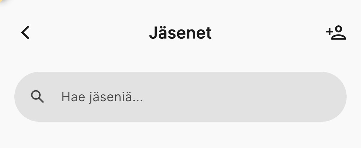 Jäsenet-näkymä ja kutsukuvake oikeassa yläkulmassa
