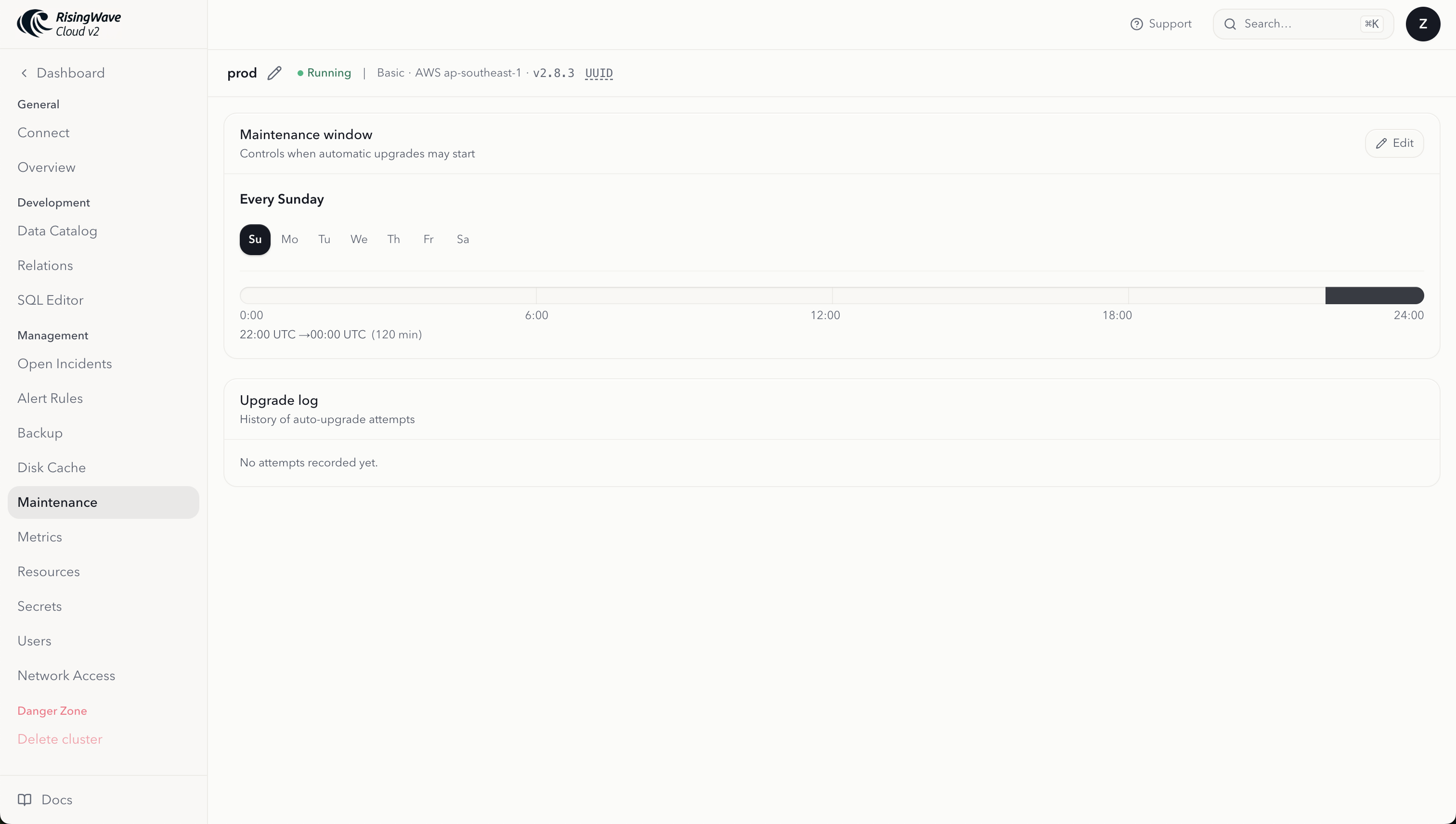 Maintenance tab showing current rules and maintenance log