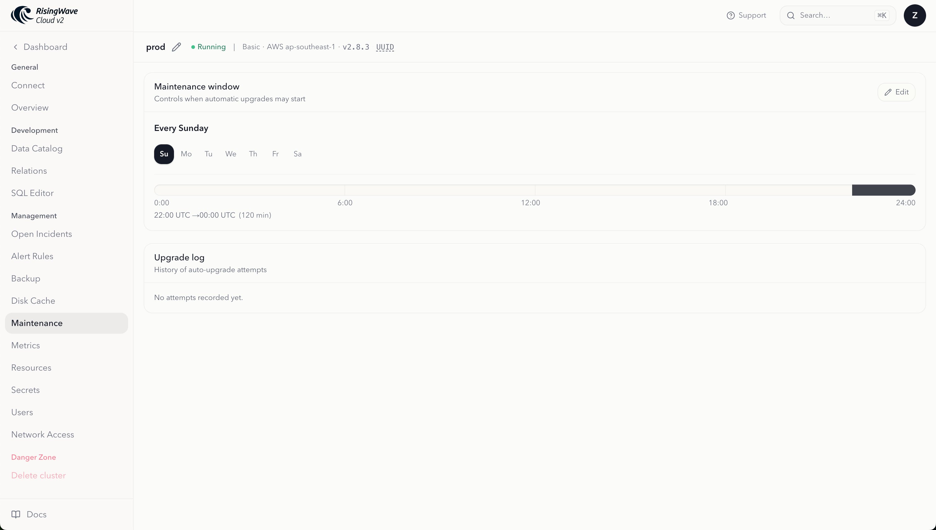 Maintenance tab showing current rules and maintenance log
