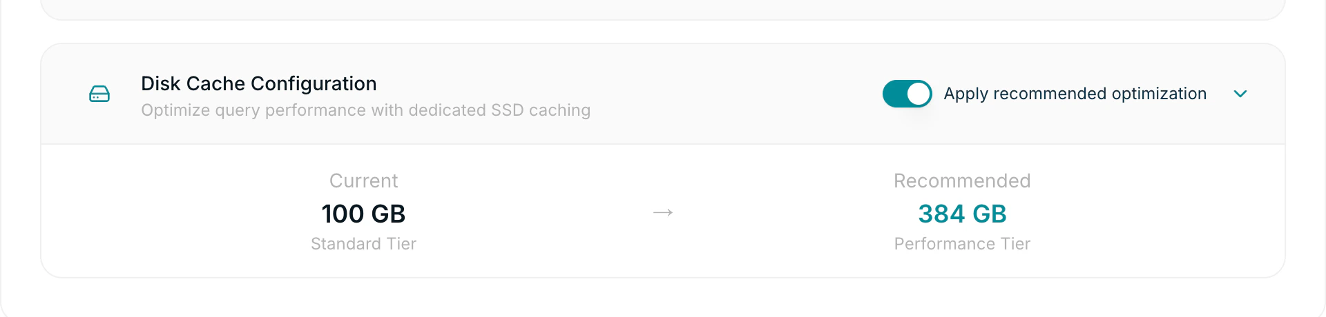 Project rescale dialog with the Disk Cache Configuration section and the Apply recommended optimization toggle.