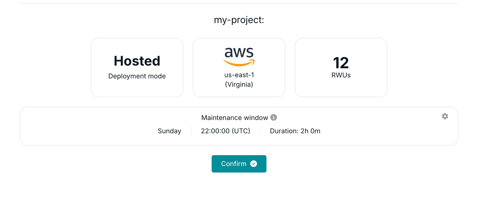 Maintenance window shown on the project creation confirmation screen