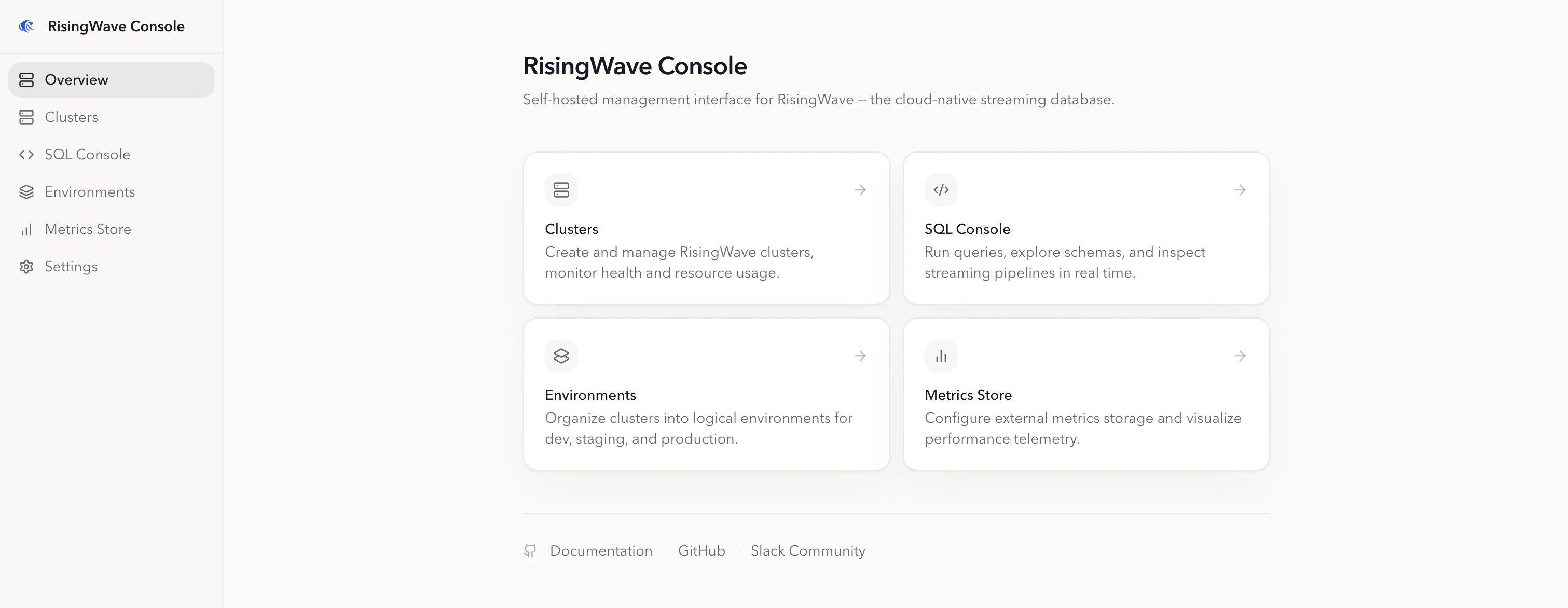 Overview of the RisingWave Console interface