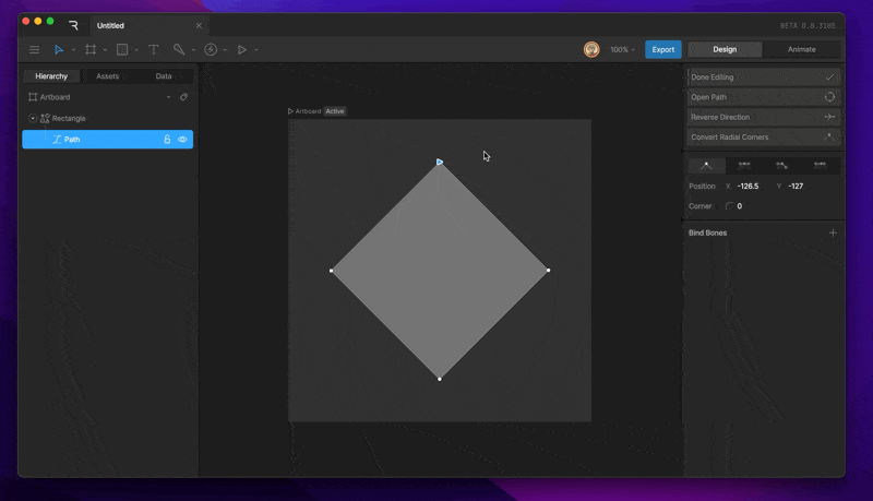 Asymmetric bezier handles on a vertex sharing the same rotation but dragged to independent lengths
