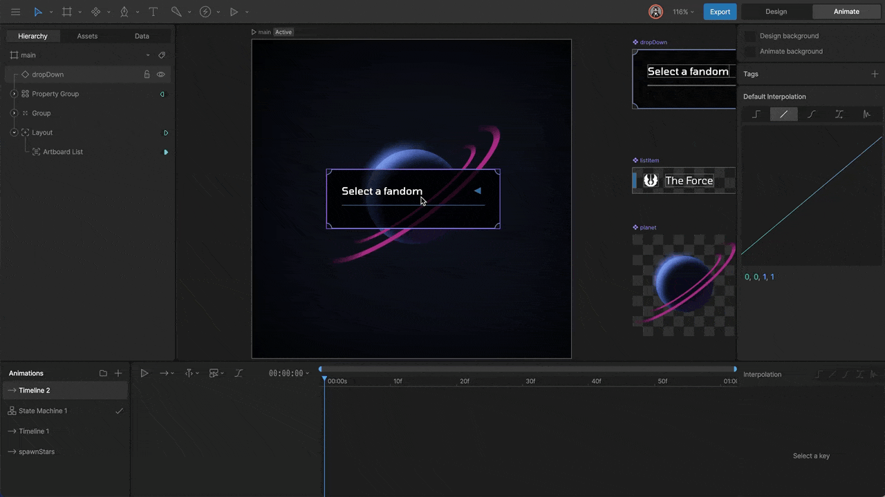 Keying the start point of a simple animation on the timeline for a component instance
