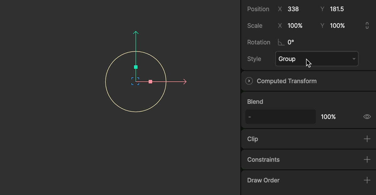 Setting the Style of a group to Target in the Inspector, which adds a selectable target icon on the stage