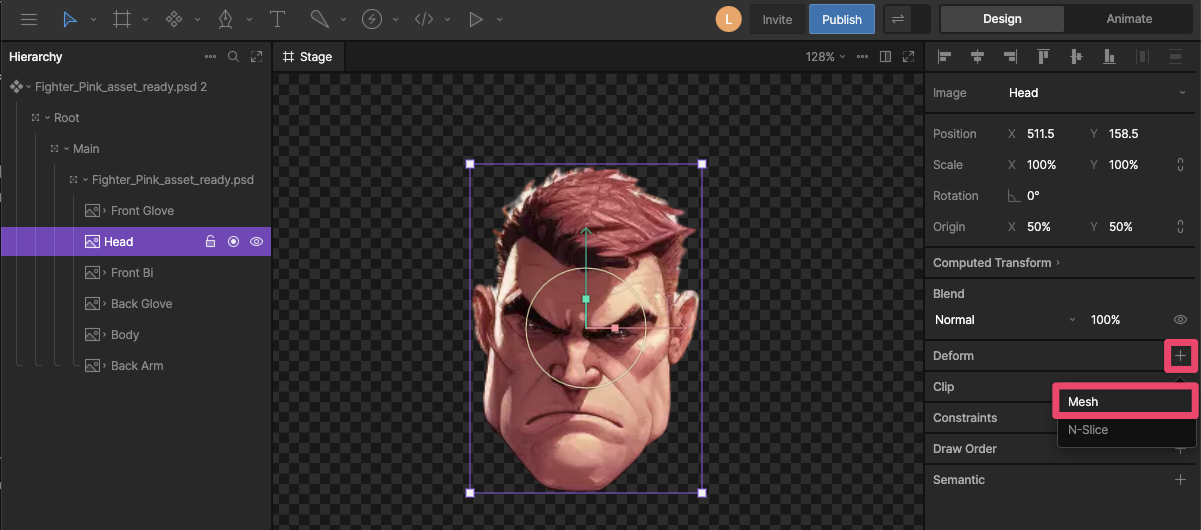 In the Inspector, in the Deform panel click the plus icon and select Mesh
