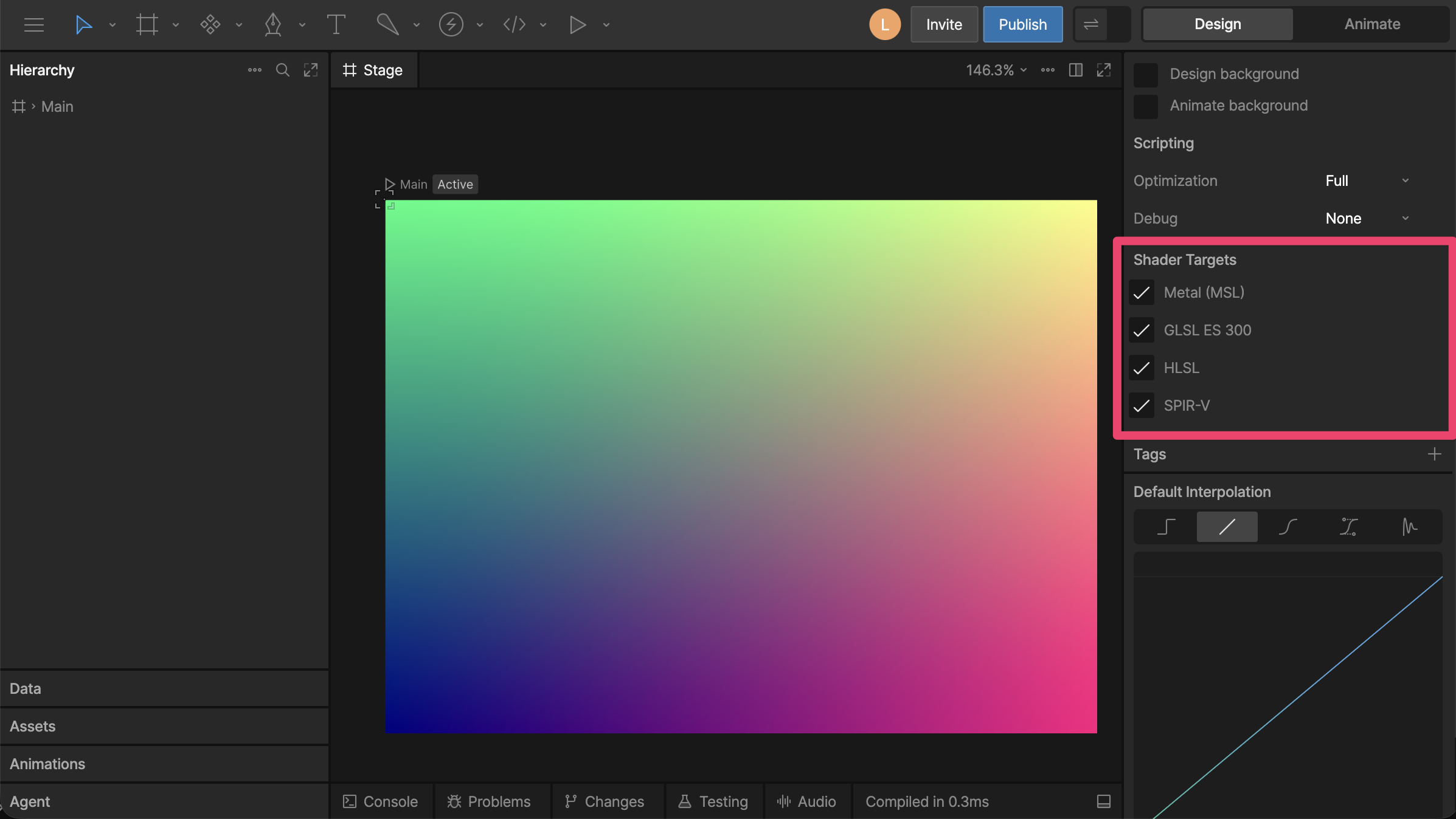 Shader Targets options in the Inspector