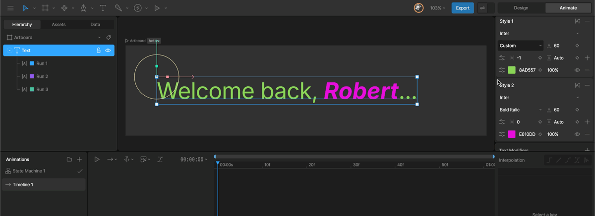 Animate font variables