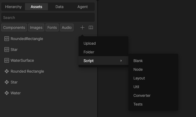 Create Script from Assets Panel
