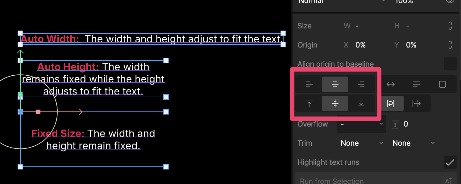 Text elements showing horizontal and vertical alignment options
