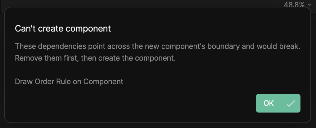 Can't create component error caused by a dependency crossing the component boundary