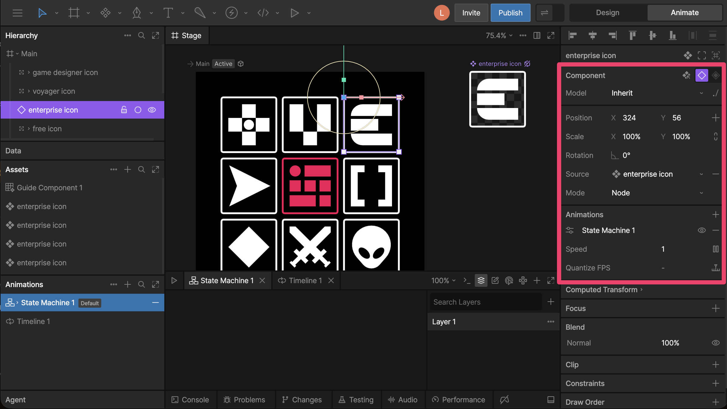 Component properties in the sidebar