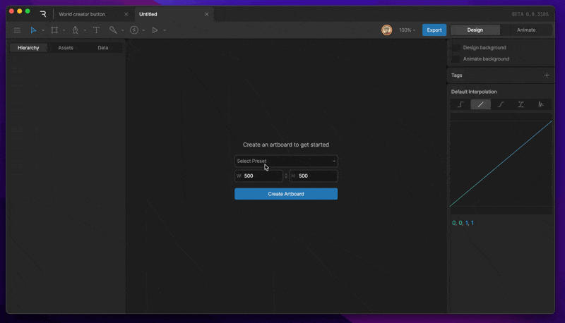 Setting artboard dimensions and clicking Create Artboard; Alternatively, selecting the artboard tool and clicking on the Stage to create an artboard