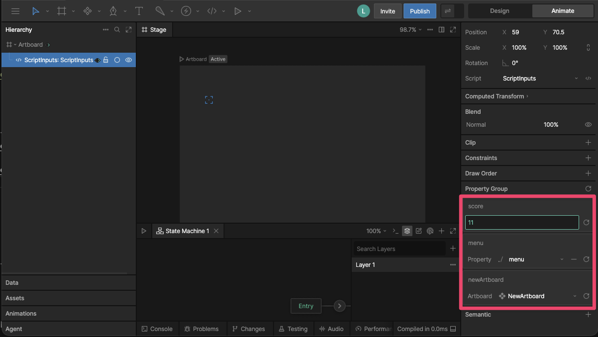 Node script input