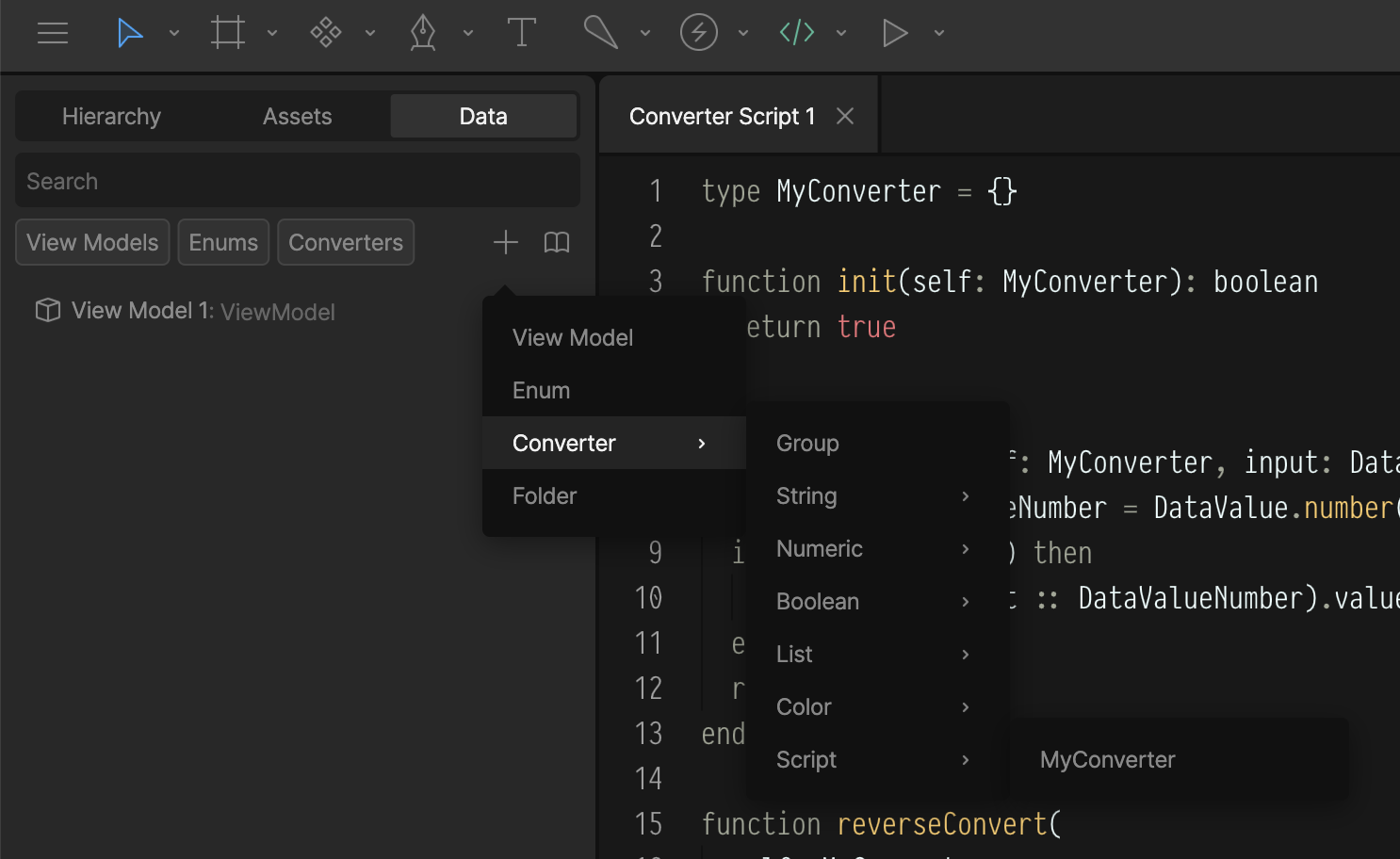 Create converter with a script