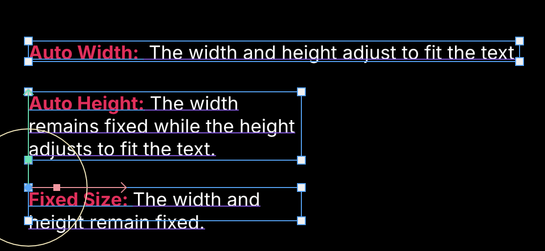 Three text elements with each of the different size options