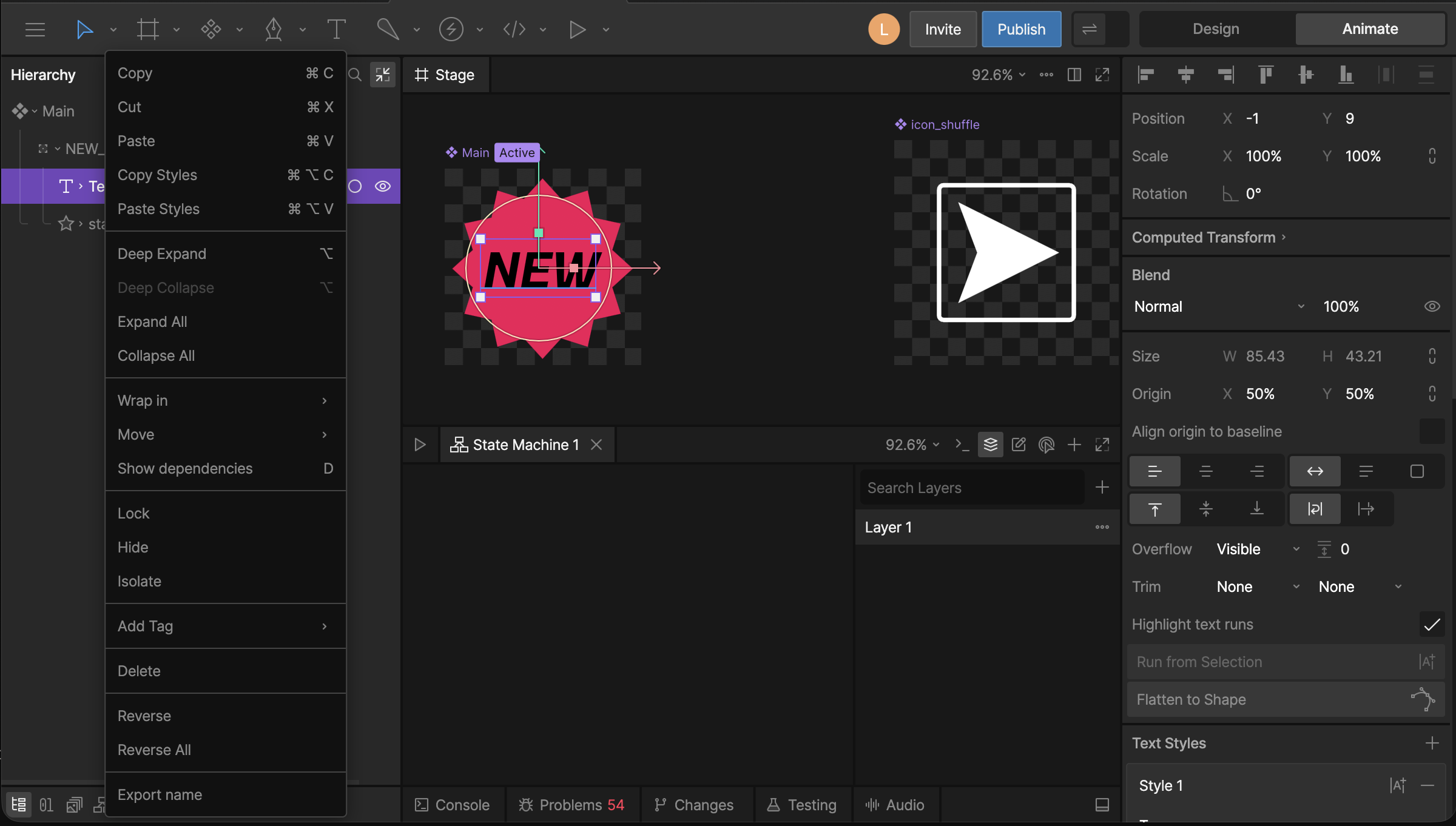 Hierarchy context menu