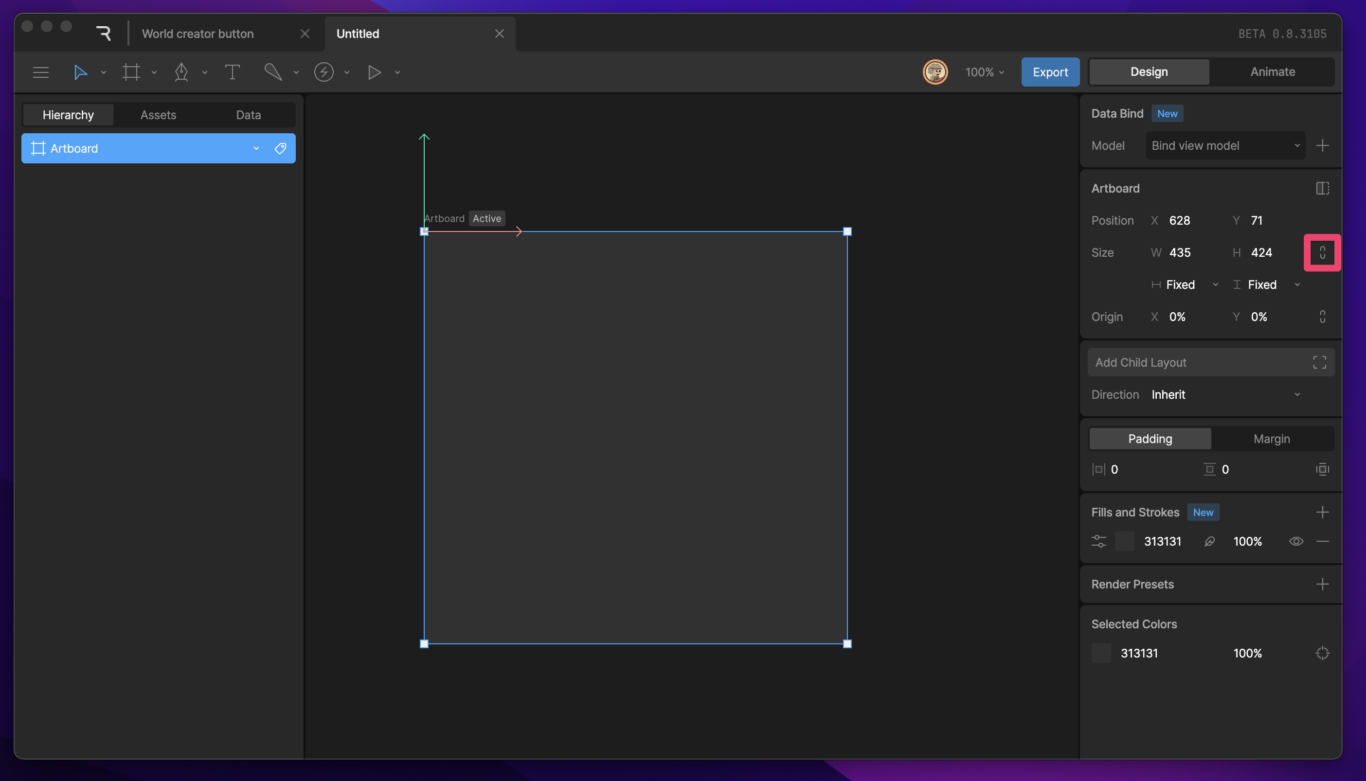 Link icon next to the Width and Height fields for locking the ratio