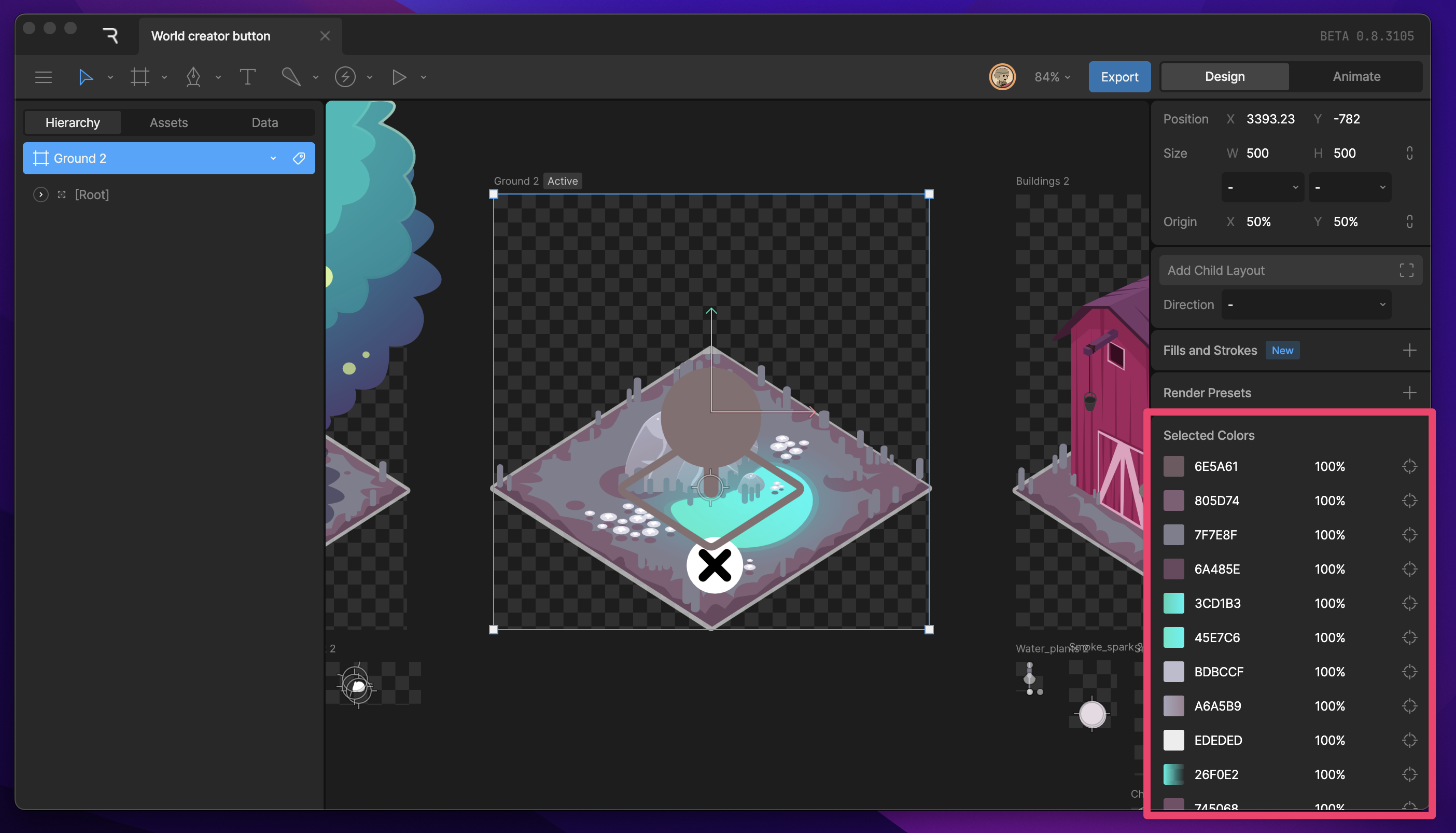 Panel listing all colors used across objects inside the selected artboard