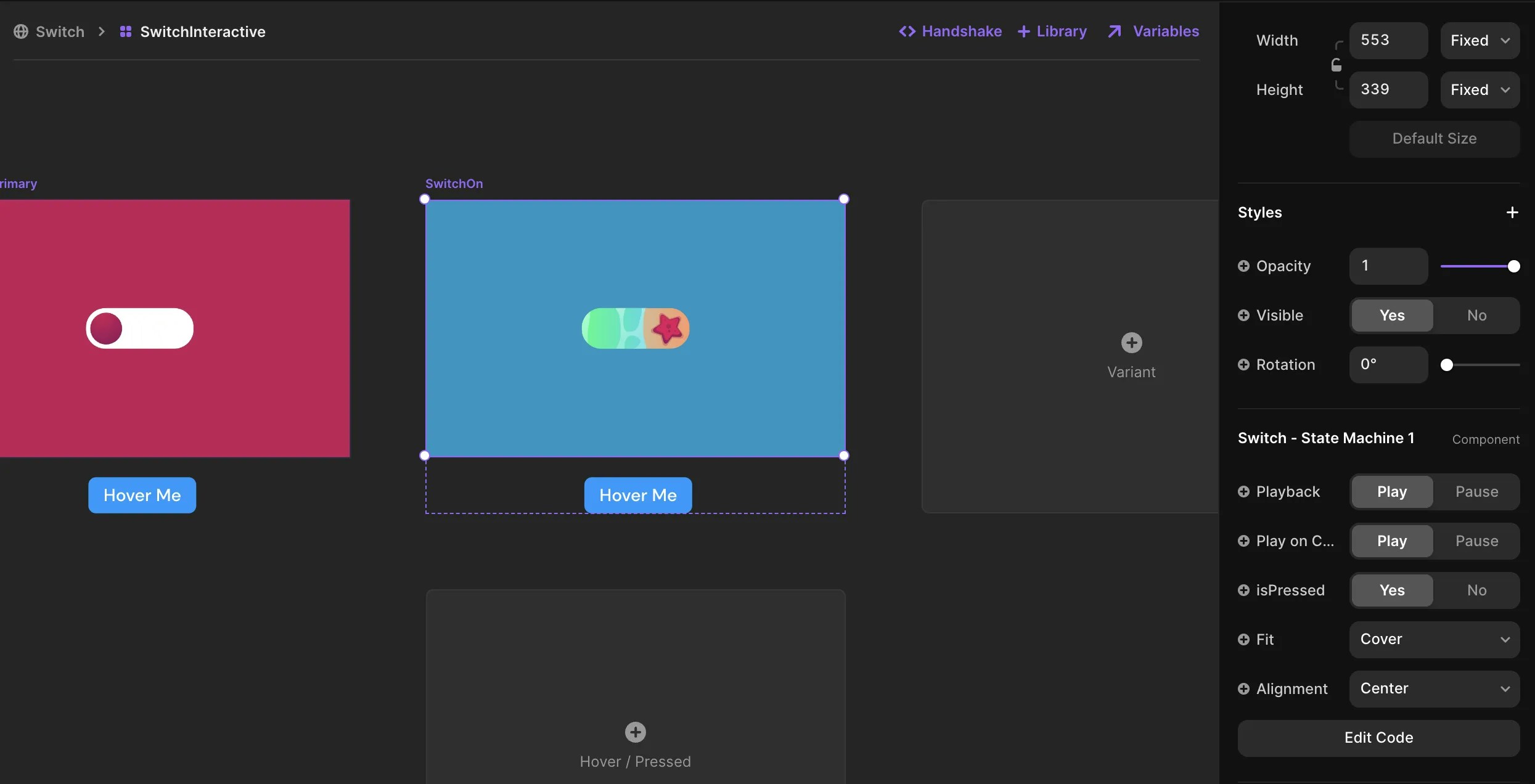 Adding a variant where isPressed is set to "Yes"