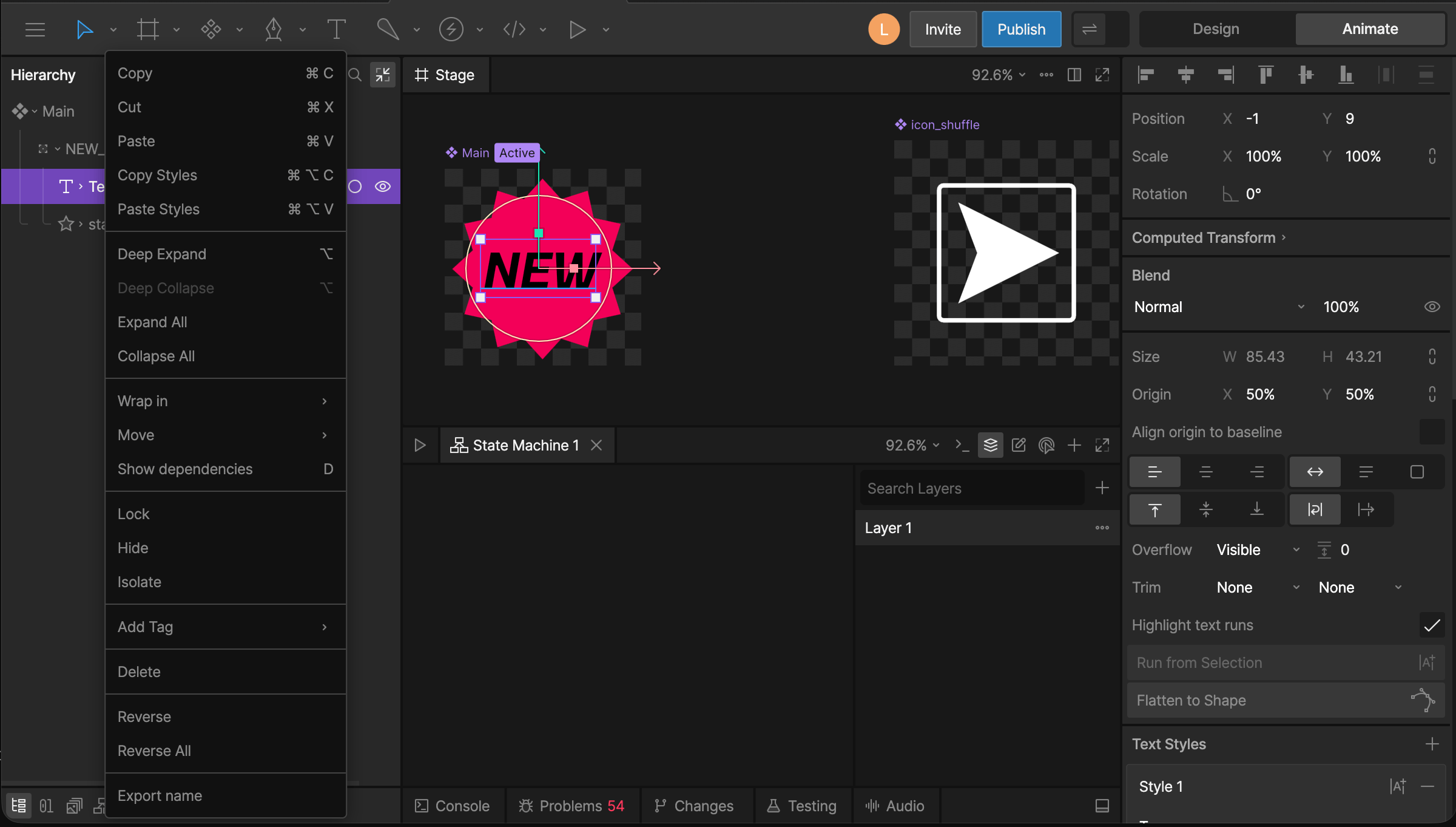 Hierarchy context menu