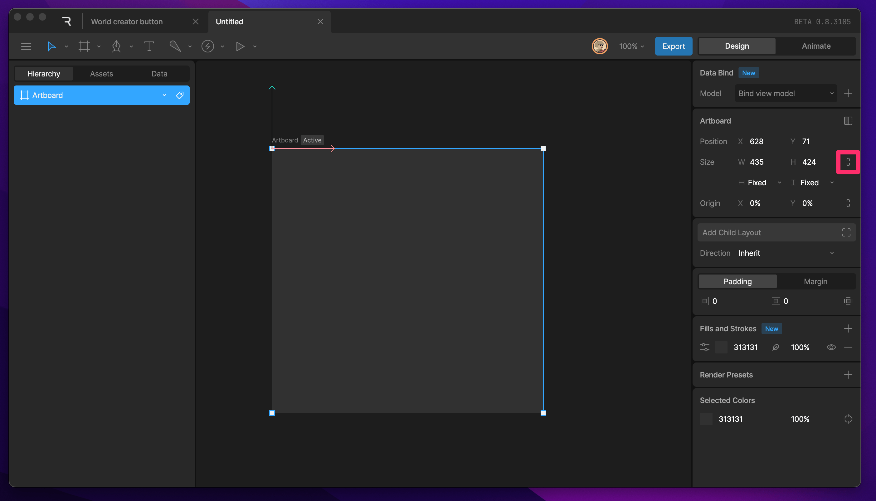 Link icon next to the Width and Height fields for locking the ratio