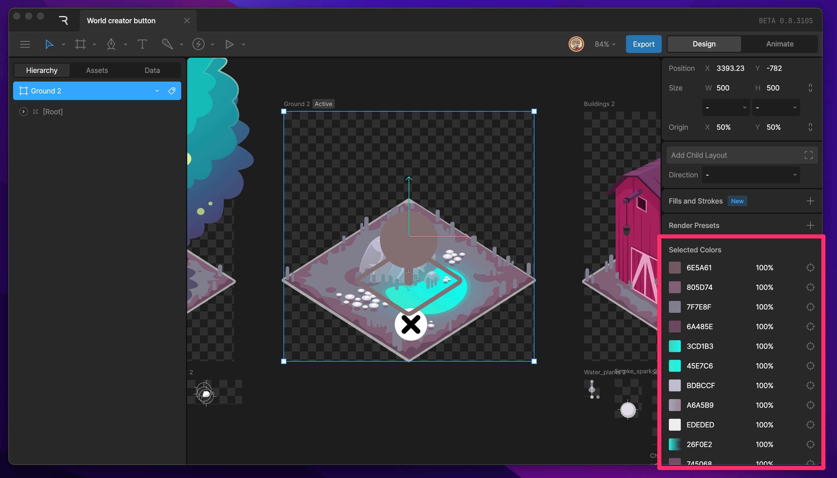 Panel listing all colors used across objects inside the selected artboard