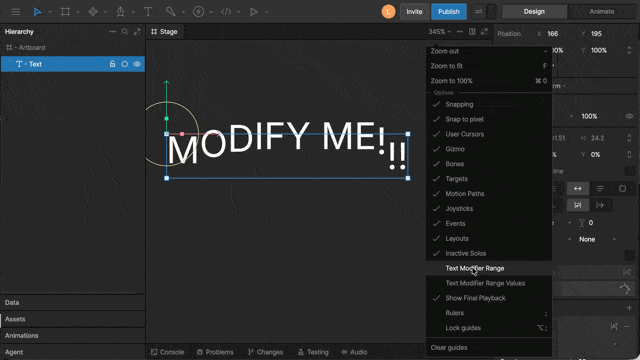 toggle text modifier range and value visibility