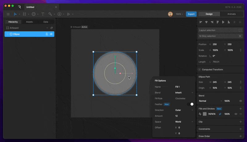 Choosing the feather Direction between Outer and Inner in the feather options