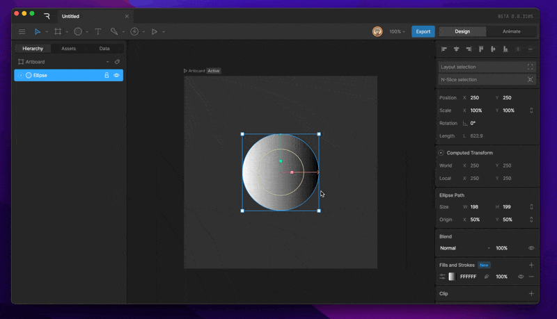 A gradient fill selected in the Color Picker showing a gradient bar with two color points