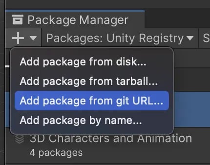 Add package from git URL field in the Package Manager