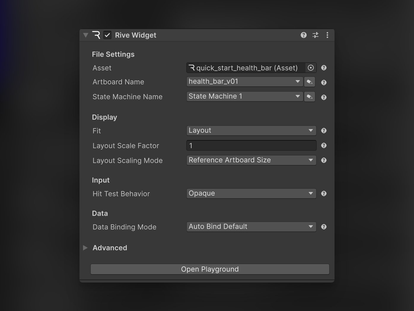 Configure Rive Widget Settings