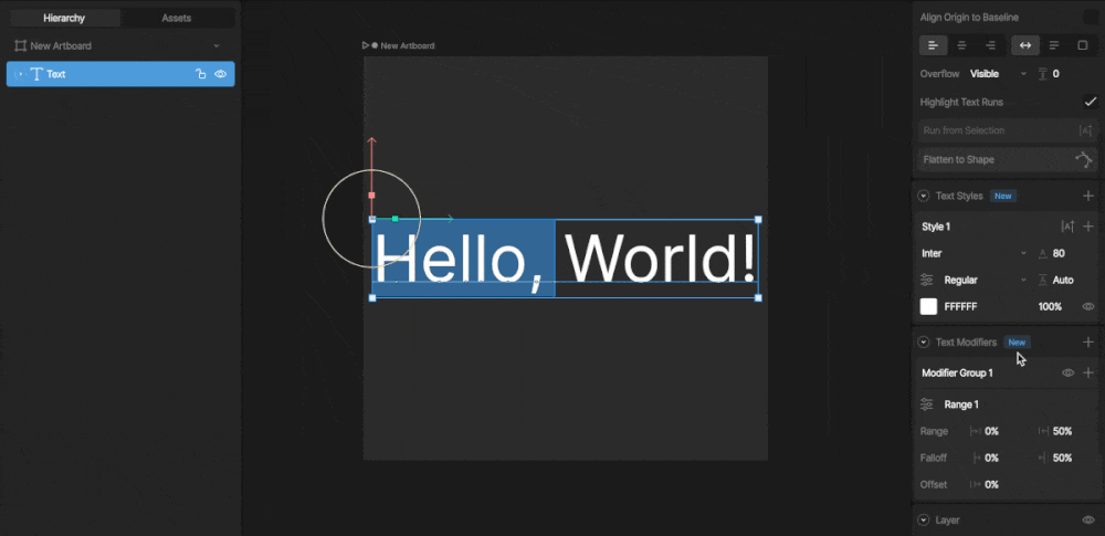Apply transforms to the target text range