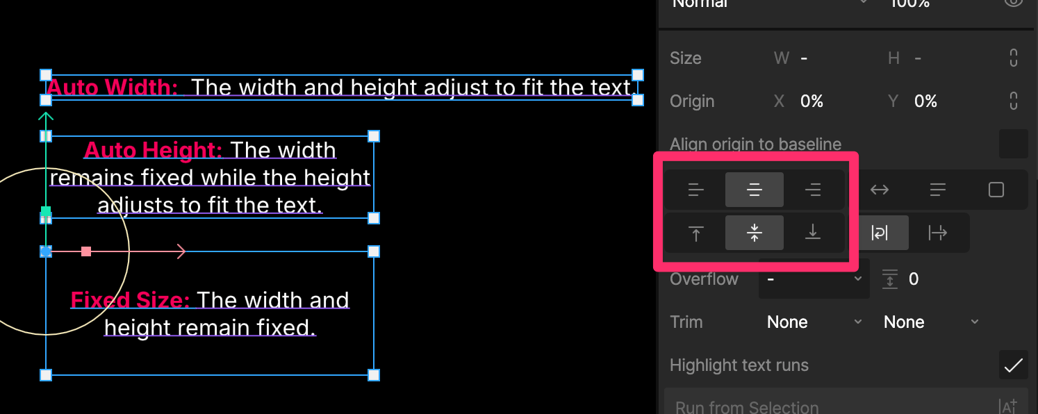 Text elements showing horizontal and vertical alignment options