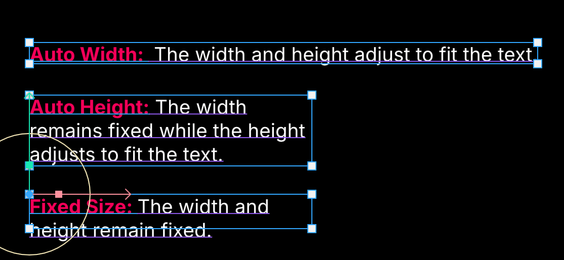 Three text elements with each of the different size options
