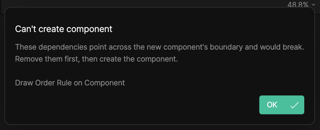 Can't create component error caused by a dependency crossing the component boundary
