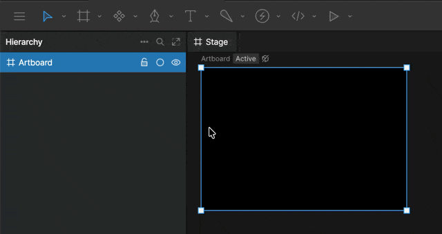 Placing a component instance by clicking stage with the Component Tool and choosing from the menu of available components