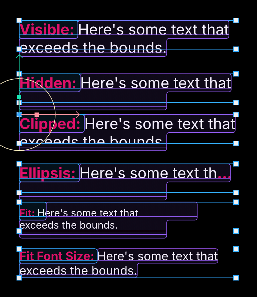 Text elements showing the various overflow options
