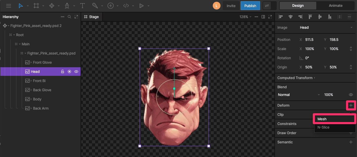 In the Inspector, in the Deform panel click the plus icon and select Mesh
