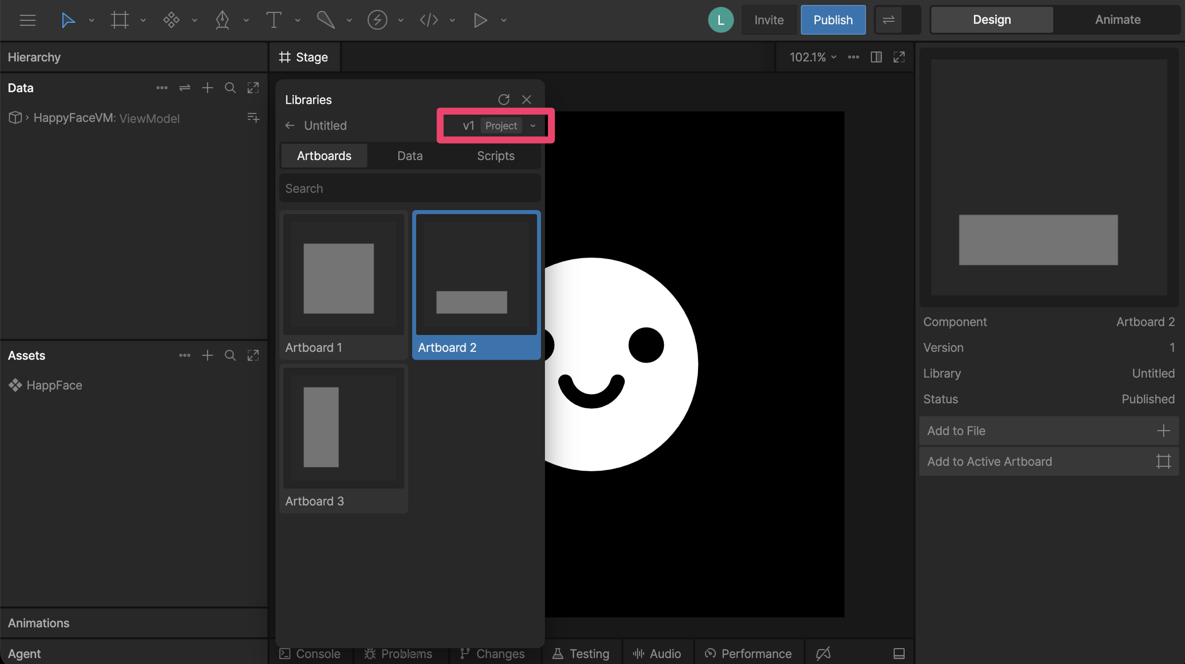 Select a version of the library component