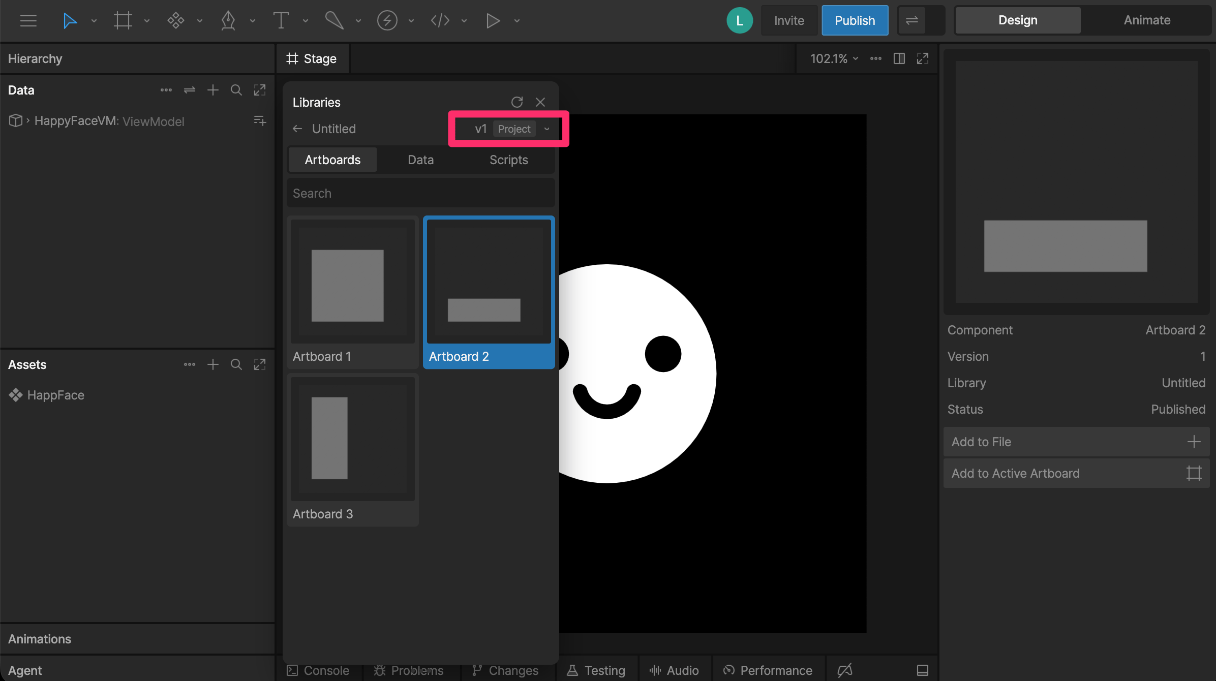 Select a version of the library component