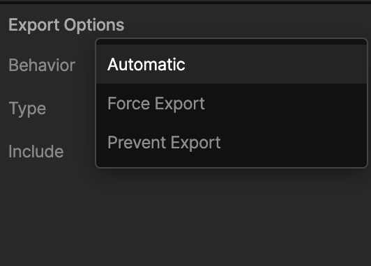 Font export Behavior options in the Inspector