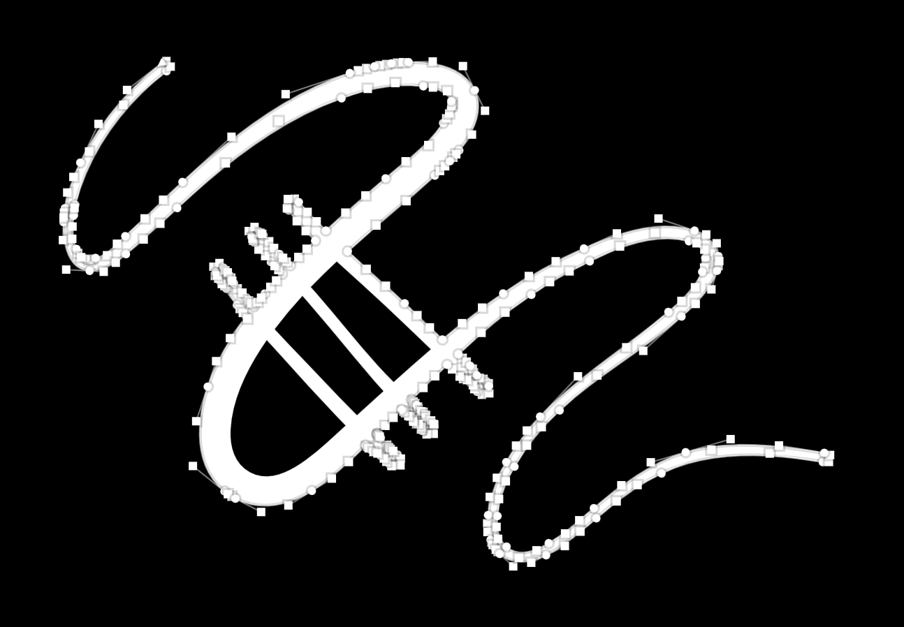 A brush spine flattened into regular vector geometry