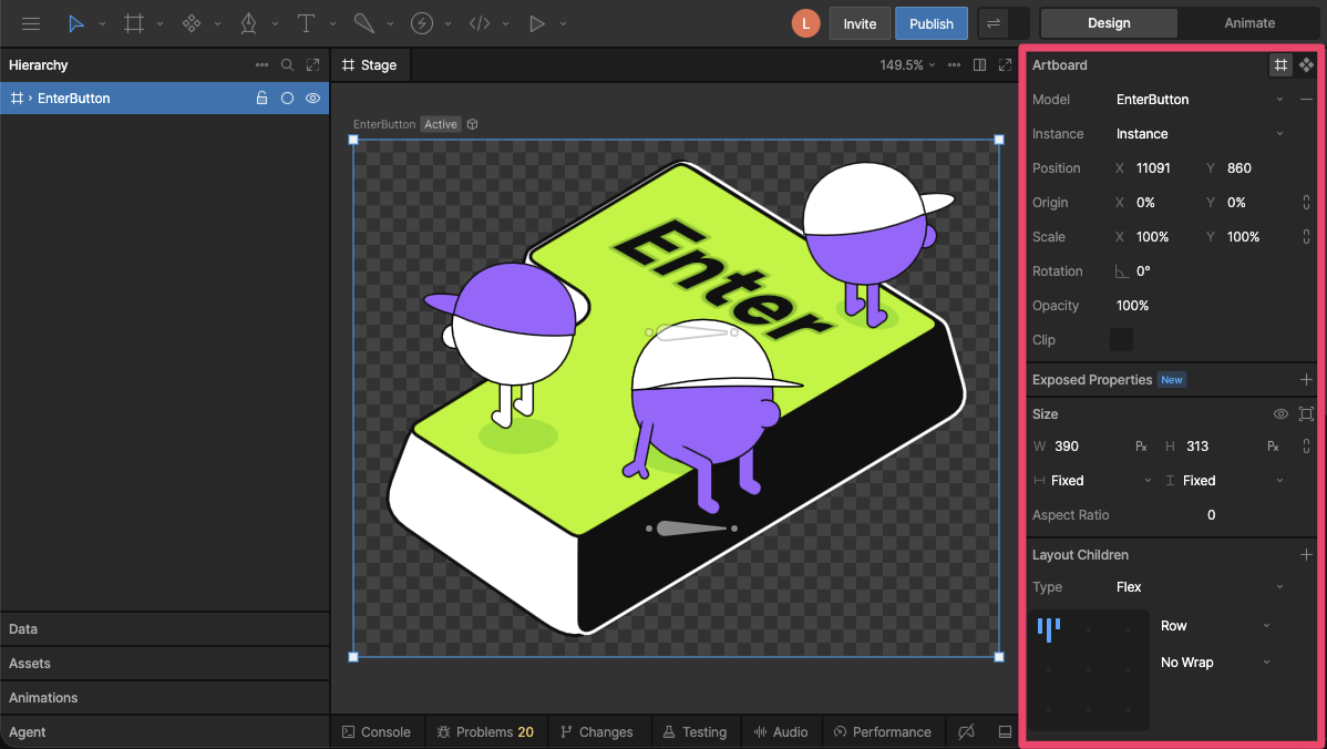 Inspector with an artboard selected