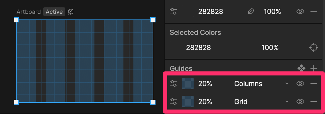 Multiple guides applied to the same artboard